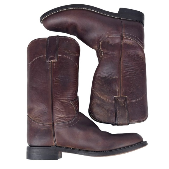 JUSTIN L 3408 ROPER COWHIDE LEATHER BROWN BARN CLASSIC COWBOY WORK BOOT - Picture 2 of 13